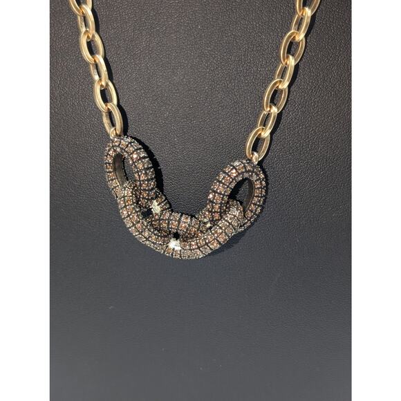J. Crew Brown Crystal Encrusted Interlocking Link Toggle Clasp 30" Necklace - Picture 8 of 10